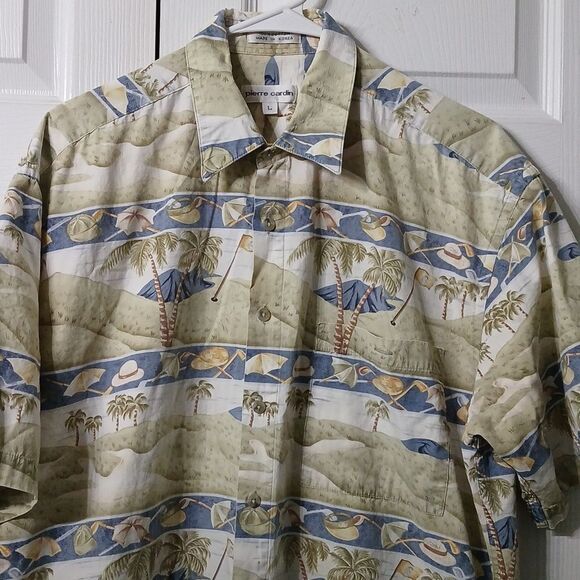 Pierre Cardin golf palm trees button down casual vacation shirt Sz L EUC - Picture 3 of 6